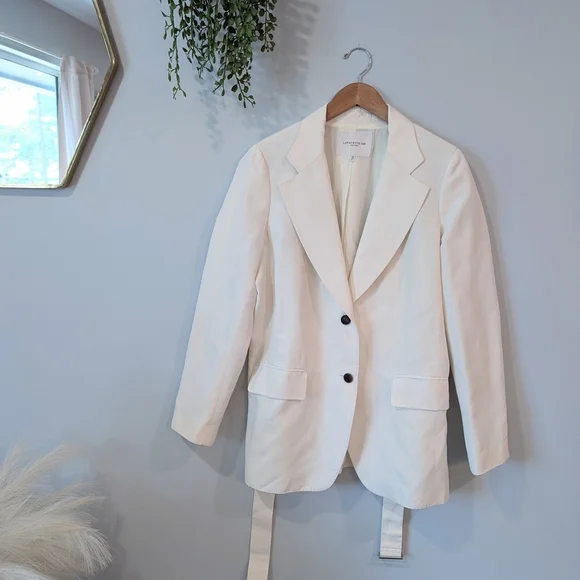 Lafayette 148 New York Kettson Cream Belted Suit Jacket Size 10 - Picture 3 of 14